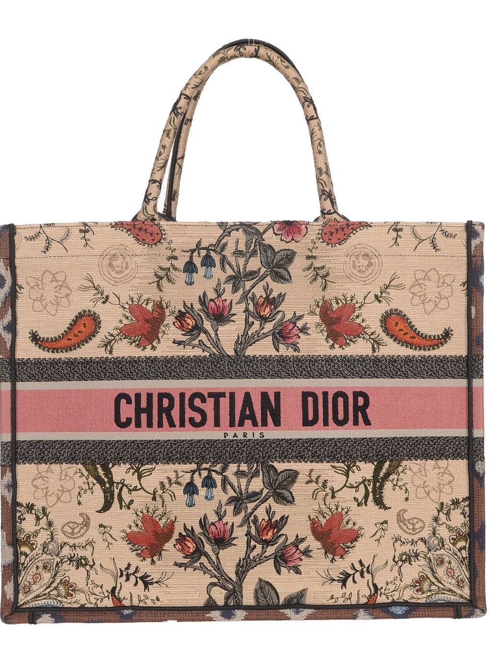 ♥️Dior Large Beige & Pink Floral Book Black Floral Red Green Cotton Tote ♥️